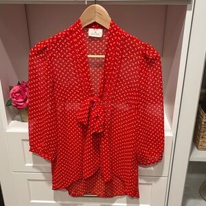 Pins & Needles Red Blouse with White Pattern Anthropologie